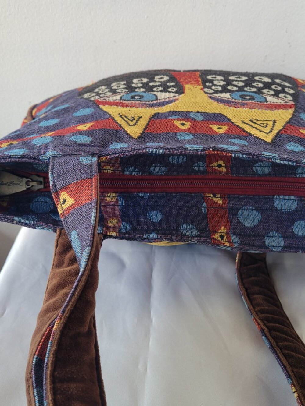 Laurel Burch Tapestry Tote Bag w/Colorful Cat Face - Picture 7 of 9